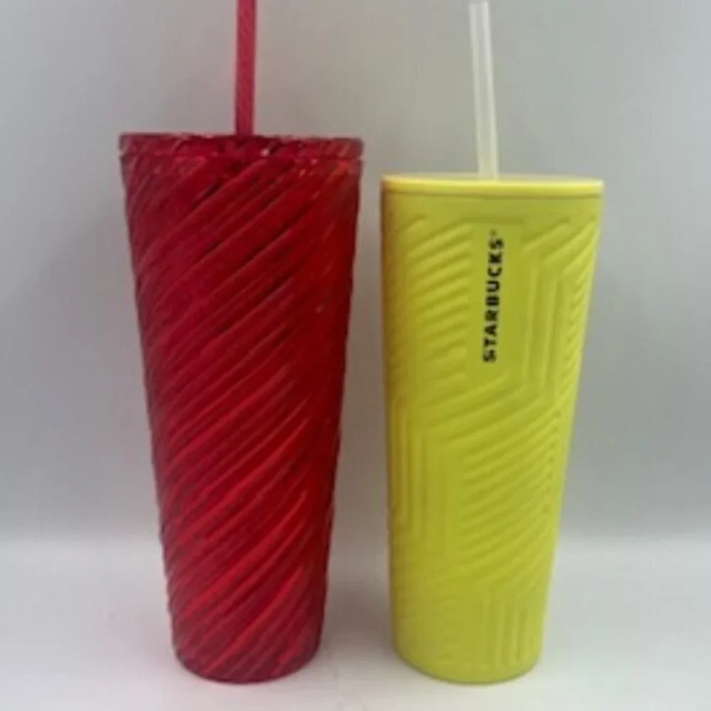 NEW Starbucks 24 oz Tumblers 2024 cold drink cups‎ lids straws set of 2
